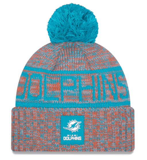 New Era Knit Hat OSFM / Orange Adult Miami Dolphins New Era 2025 Orange Sideline Cuffed Knit Hat With Pom - Men's