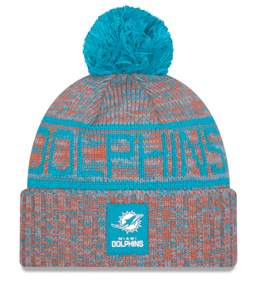 New Era Knit Hat OSFM / Orange Adult Miami Dolphins New Era 2025 Orange Sideline Cuffed Knit Hat With Pom - Men's