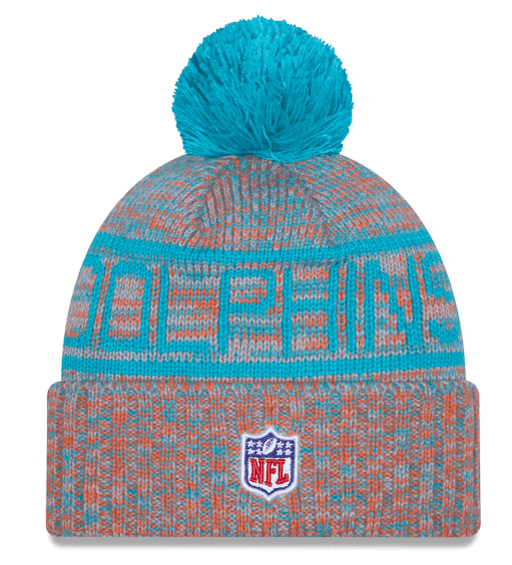New Era Knit Hat OSFM / Orange Adult Miami Dolphins New Era 2025 Orange Sideline Cuffed Knit Hat With Pom - Men's