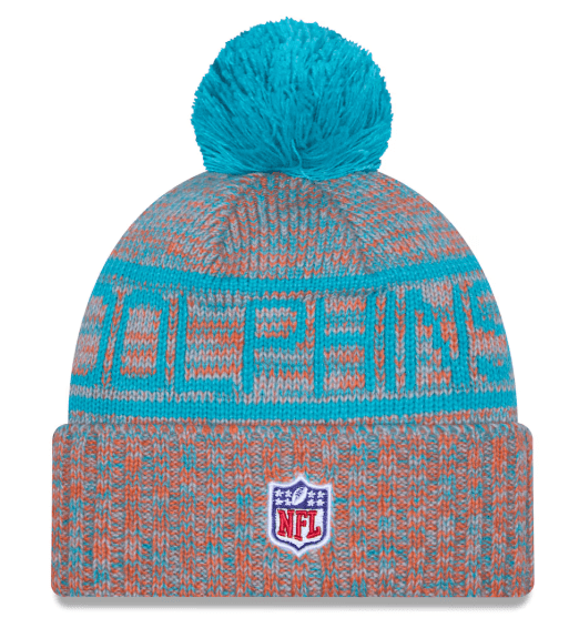 New Era Knit Hat OSFM / Orange Adult Miami Dolphins New Era 2025 Orange Sideline Cuffed Knit Hat With Pom - Men's
