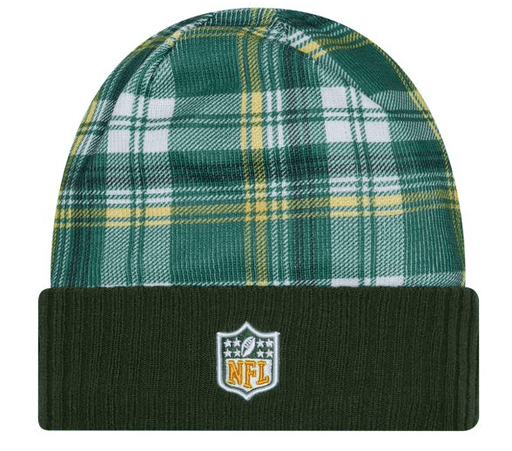 New Era Knit Hat OSFM / Purple Green Bay Packers New Era 2024 Green Plaid Statement Sideline Cuffed Knit Hat