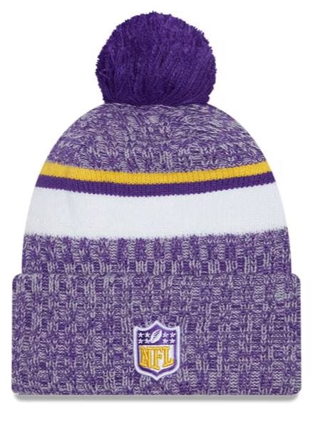 New Era Knit Hat OSFM / Purple Minnesota Vikings New Era 2023 Purple Sideline Cuffed Knit Hat With Pom