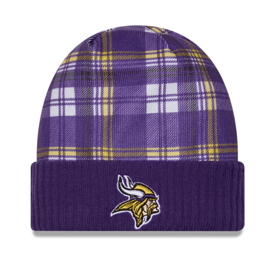 New Era Knit Hat OSFM / Purple Minnesota Vikings New Era 2024 Purple Plaid Statement Sideline Cuffed Knit Hat