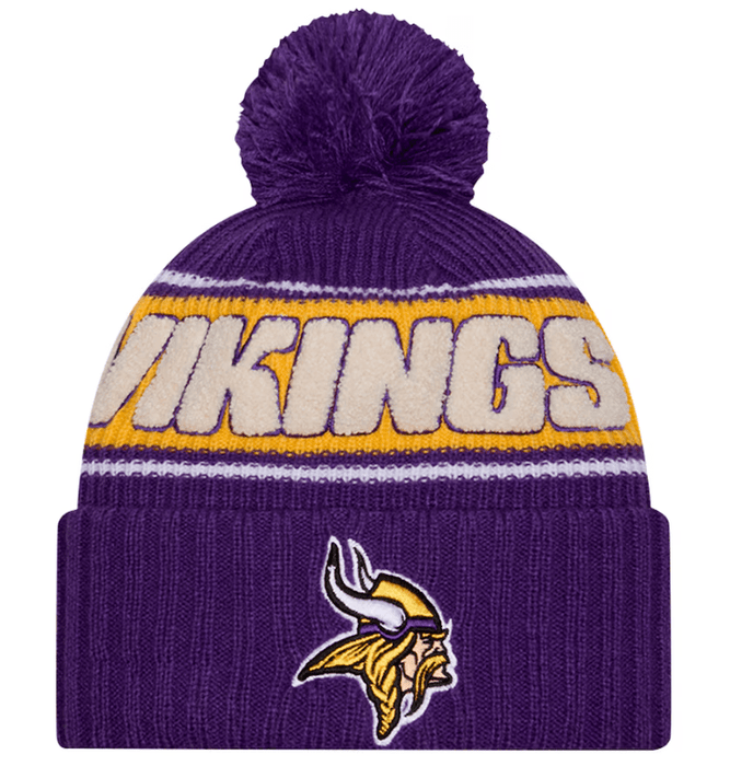 New Era Knit Hat OSFM / Purple Minnesota Vikings New Era 2024 Purple Sideline Cuffed Knit Hat With Pom