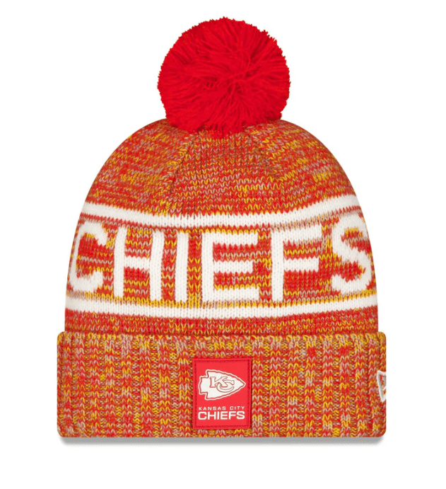 New Era Knit Hat OSFM / Red Adult Kansas City Chiefs New Era 2025 Red Sideline Cuffed Knit Hat With Pom - Men's