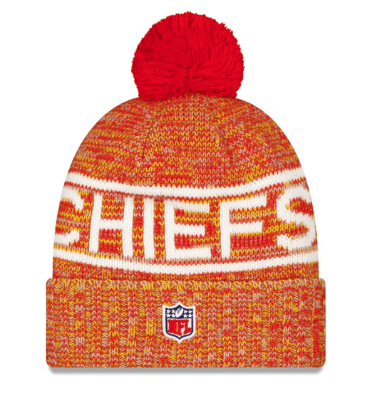 New Era Knit Hat OSFM / Red Adult Kansas City Chiefs New Era 2025 Red Sideline Cuffed Knit Hat With Pom - Men's