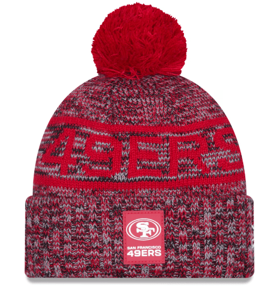 New Era Knit Hat OSFM / Red Adult San Francisco 49ers New Era 2025 Red Sideline Cuffed Knit Hat With Pom - Men's
