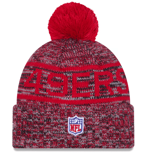 New Era Knit Hat OSFM / Red Adult San Francisco 49ers New Era 2025 Red Sideline Cuffed Knit Hat With Pom - Men's