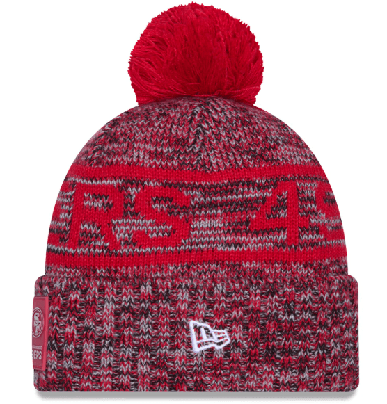 New Era Knit Hat OSFM / Red Adult San Francisco 49ers New Era 2025 Red Sideline Cuffed Knit Hat With Pom - Men's