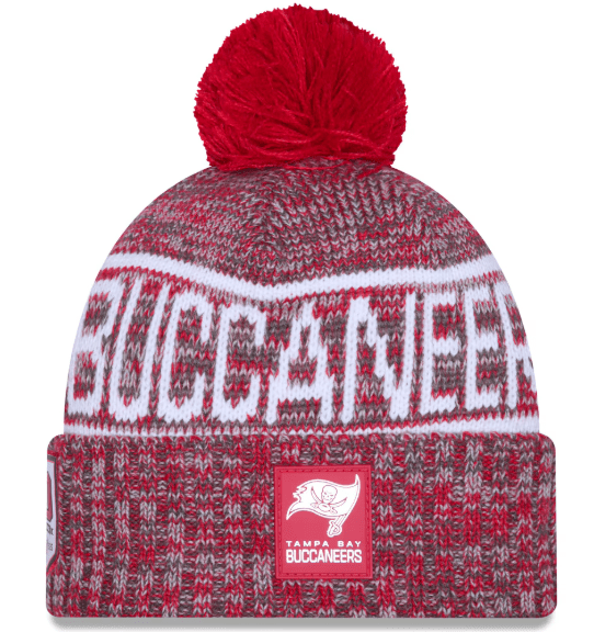 New Era Knit Hat OSFM / Red Adult Tampa Bay Buccaneers New Era 2025 Red Sideline Cuffed Knit Hat With Pom - Men's