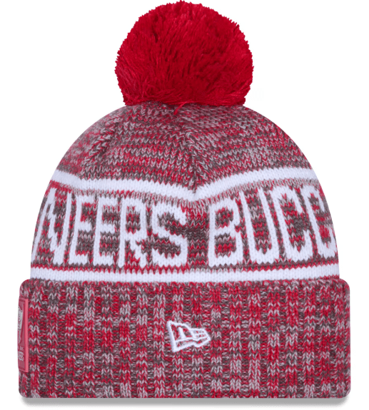 New Era Knit Hat OSFM / Red Adult Tampa Bay Buccaneers New Era 2025 Red Sideline Cuffed Knit Hat With Pom - Men's