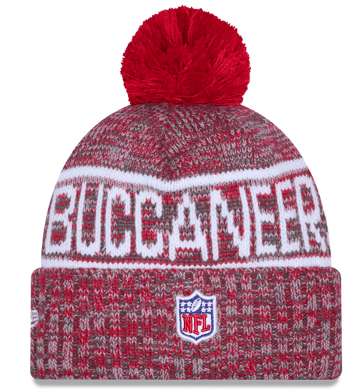 New Era Knit Hat OSFM / Red Adult Tampa Bay Buccaneers New Era 2025 Red Sideline Cuffed Knit Hat With Pom - Men's