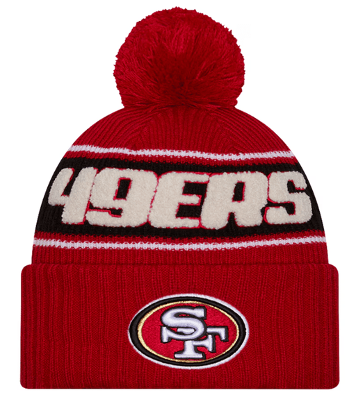 New Era Knit Hat OSFM / Red San Francisco 49ers New Era 2024 Red Sideline Cuffed Knit Hat With Pom