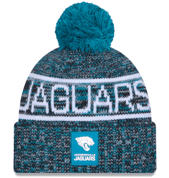 New Era Knit Hat OSFM / Teal Adult Jacksonville Jaguars New Era 2025 Teal Sideline Cuffed Knit Hat With Pom - Men's