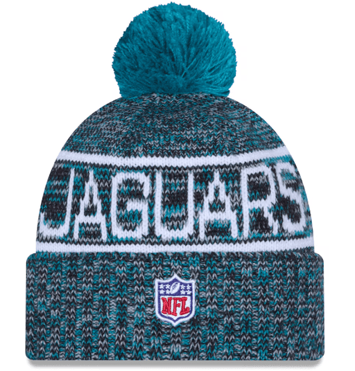 New Era Knit Hat OSFM / Teal Adult Jacksonville Jaguars New Era 2025 Teal Sideline Cuffed Knit Hat With Pom - Men's