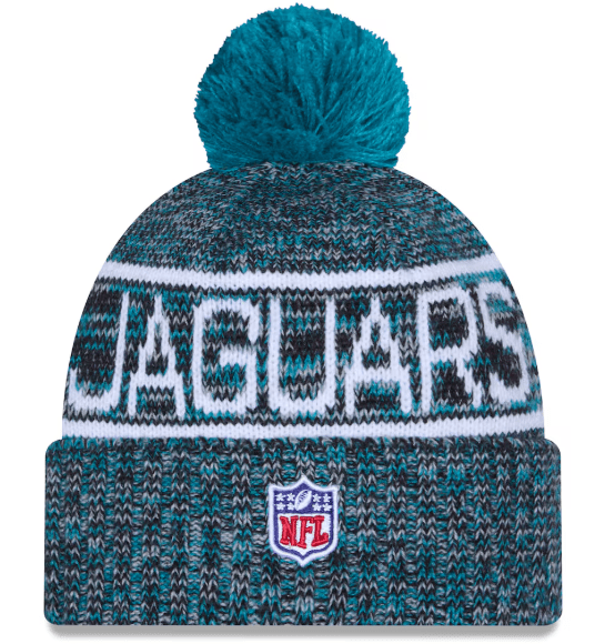 New Era Knit Hat OSFM / Teal Adult Jacksonville Jaguars New Era 2025 Teal Sideline Cuffed Knit Hat With Pom - Men's