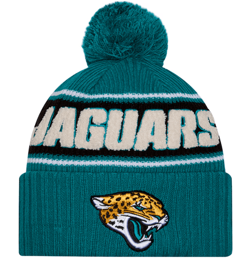 New Era Knit Hat OSFM / Teal Jacksonville Jaguars New Era 2024 Teal Sideline Cuffed Knit Hat With Pom