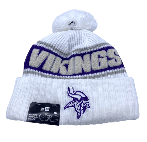 Minnesota Vikings New Era 2024 White Winter Warrior Sideline Cuffed Knit Hat With Pom