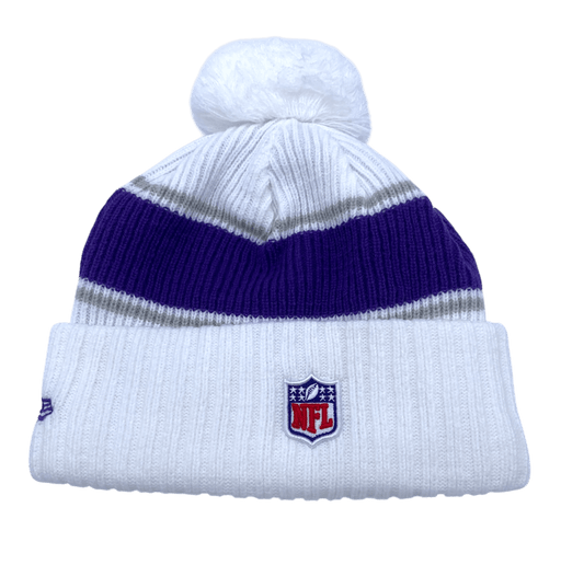 Minnesota Vikings New Era 2024 White Winter Warrior Sideline Cuffed Knit Hat With Pom