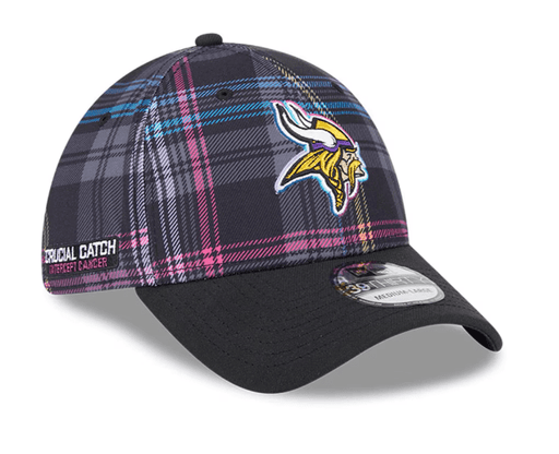 New Era Snapback Hat Minnesota Vikings New Era Plaid 2024 Crucial Catch 9FORTY Adjustable 39THIRTY Flex Hat