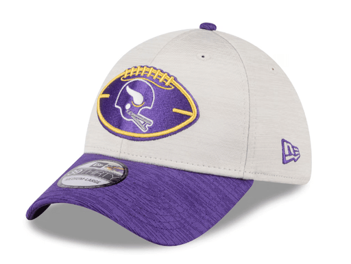 New Era Snapback Hat Minnesota Vikings New Era Stone/Purple 2024 Historic Sideline 39THIRTY Flex Hat