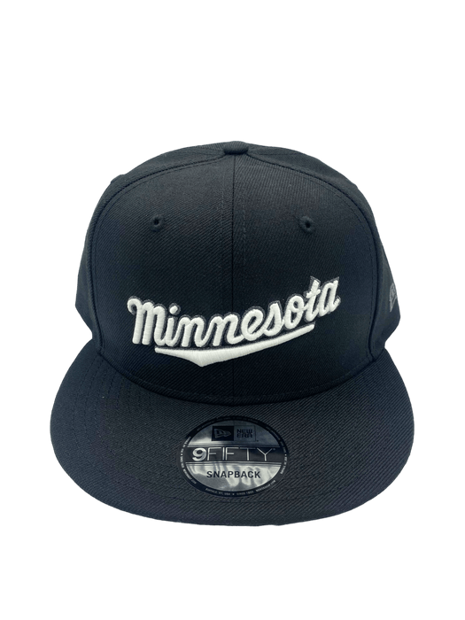 New Era Snapback Hat OSFM / Black Minnesota Twins New Era Black and White Custom M Script 9FIFTY Adjustable Snapback Hat