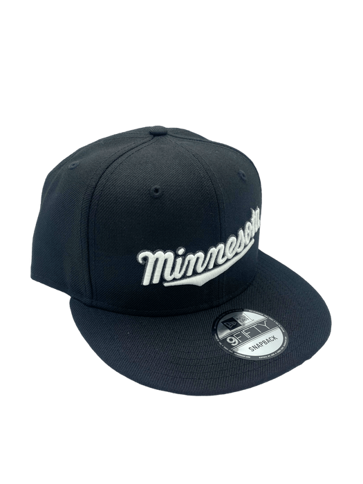 New Era Snapback Hat OSFM / Black Minnesota Twins New Era Black and White Custom M Script 9FIFTY Adjustable Snapback Hat