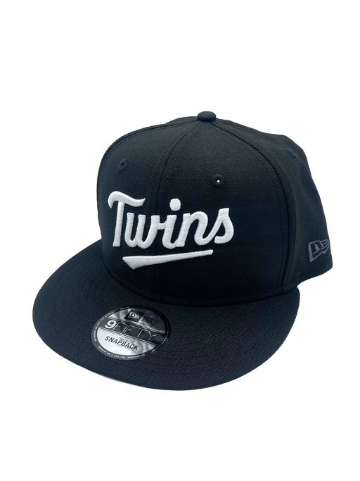New Era Snapback Hat OSFM / Black Minnesota Twins New Era Black and White Custom T Script 9FIFTY Adjustable Snapback Hat