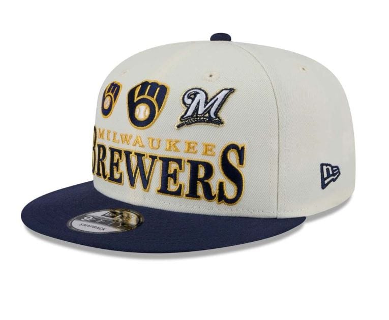 Adult Milwaukee Brewers New Era Chrome Archive 3 Logo 9FIFTY Snapback Hat - Men's