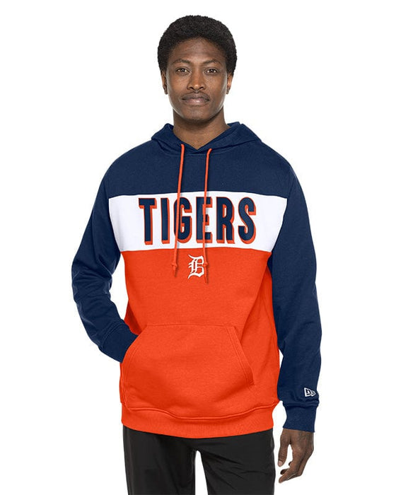 Adult Detroit Tigers New Era Navy/Orange Tri Color Embroidered Hooded Sweatshirt - Men's