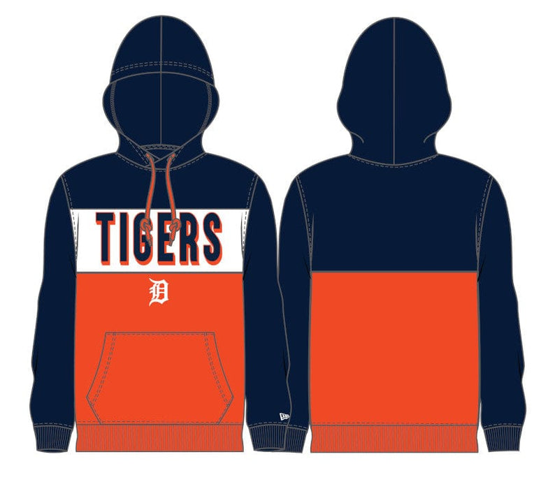 Adult Detroit Tigers New Era Navy/Orange Tri Color Embroidered Hooded Sweatshirt - Men's