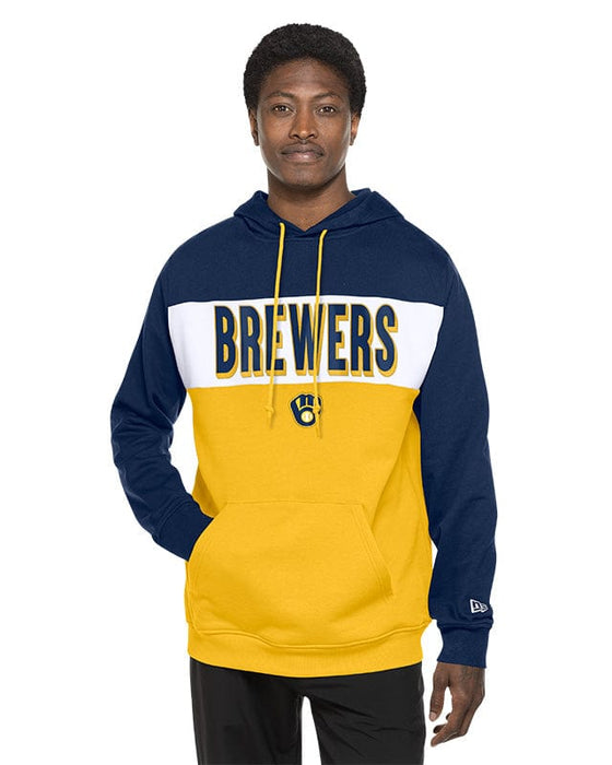 New Era Sweatshirts Adult Milwaukee Brewers New Era Navy/Gold Tri Color Embroidered Hooded Sweatshirt - Men's