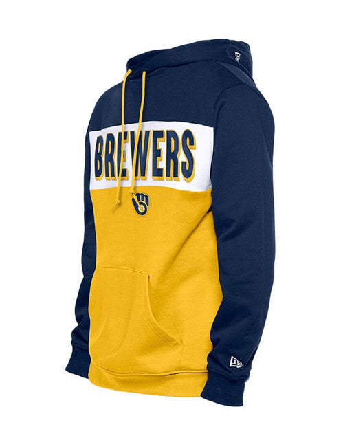 New Era Sweatshirts Adult Milwaukee Brewers New Era Navy/Gold Tri Color Embroidered Hooded Sweatshirt - Men's