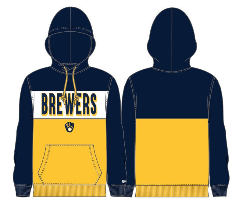 New Era Sweatshirts Adult Milwaukee Brewers New Era Navy/Gold Tri Color Embroidered Hooded Sweatshirt - Men's