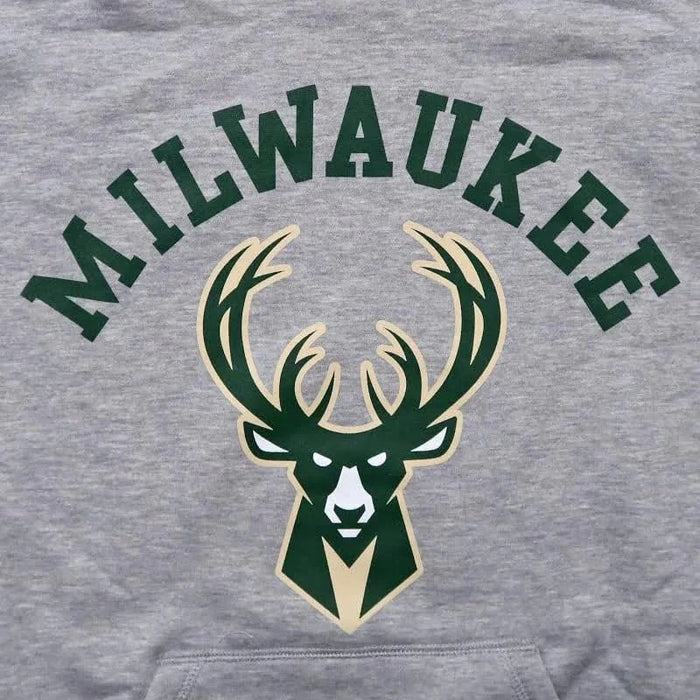 New Era Sweatshirts Adult Milwaukee Bucks New Era Gray Big Logo Hooded Sweatshirt - Men's