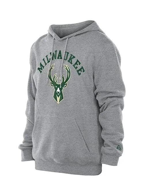 New Era Sweatshirts Adult Milwaukee Bucks New Era Gray Big Logo Hooded Sweatshirt - Men's