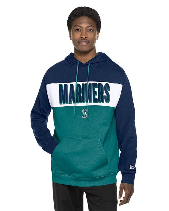 Adult Seattle Mariners New Era Navy/Teal Tri Color Embroidered Hooded Sweatshirt - Men's
