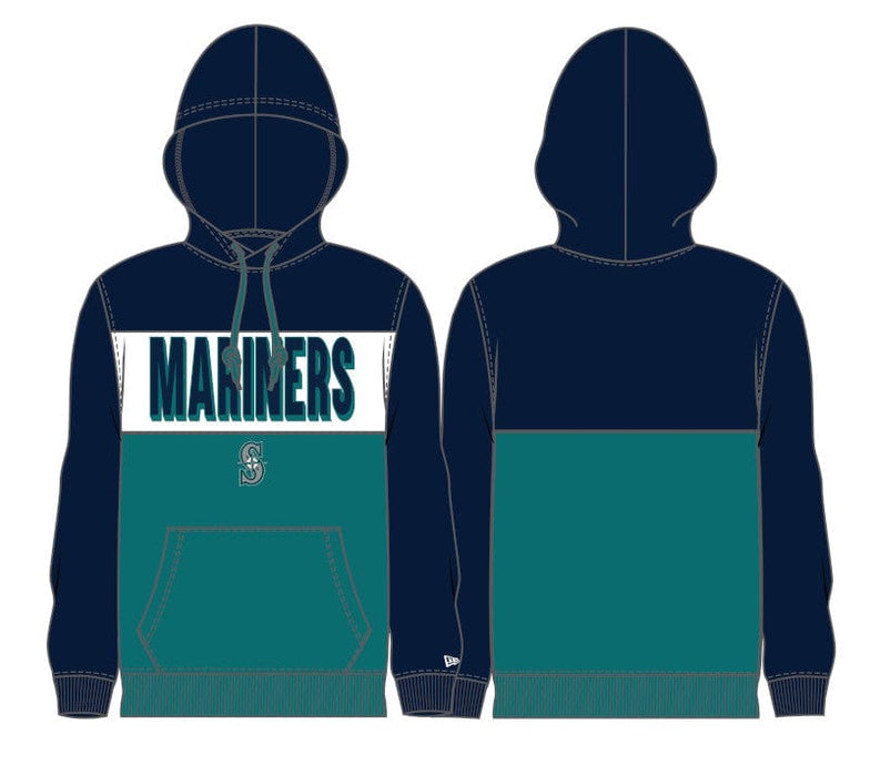 Adult Seattle Mariners New Era Navy/Teal Tri Color Embroidered Hooded Sweatshirt - Men's