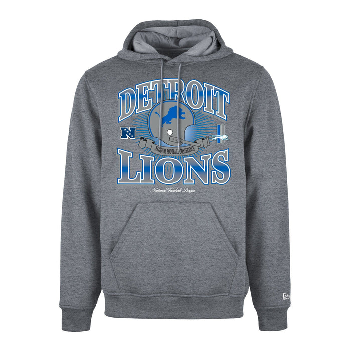 New Era Sweatshirts Detroit Lions New Era Gray Historic Helmet Hooded Sweatshirt - Men's