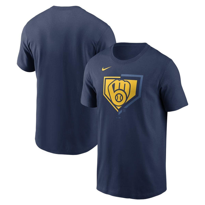 Milwaukee Brewers Navy Nike MLB Cotton Icon Home Plate Logo Short Sleeve T-Shirt - Men's