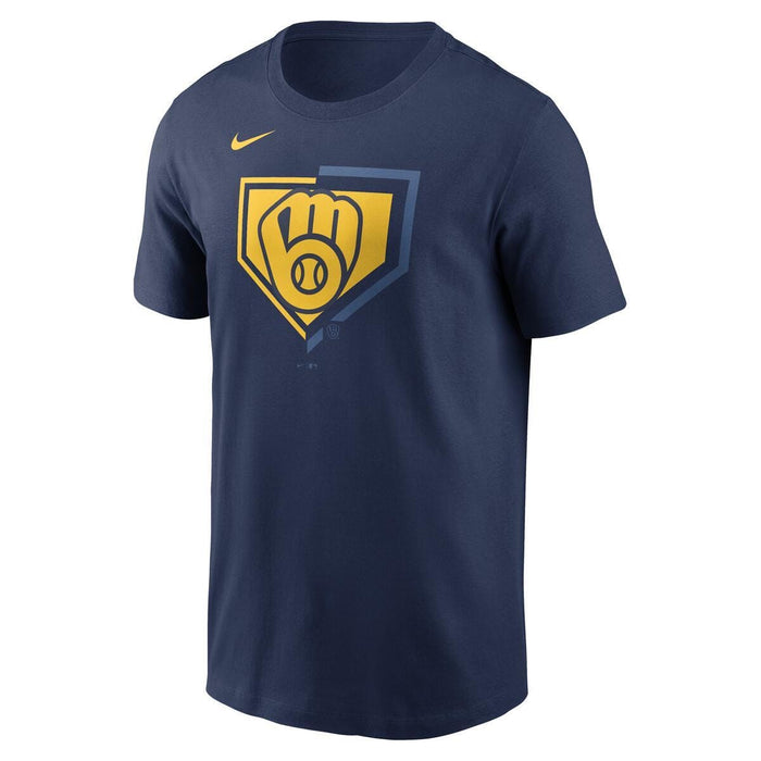 Milwaukee Brewers Navy Nike MLB Cotton Icon Home Plate Logo Short Sleeve T-Shirt - Men's