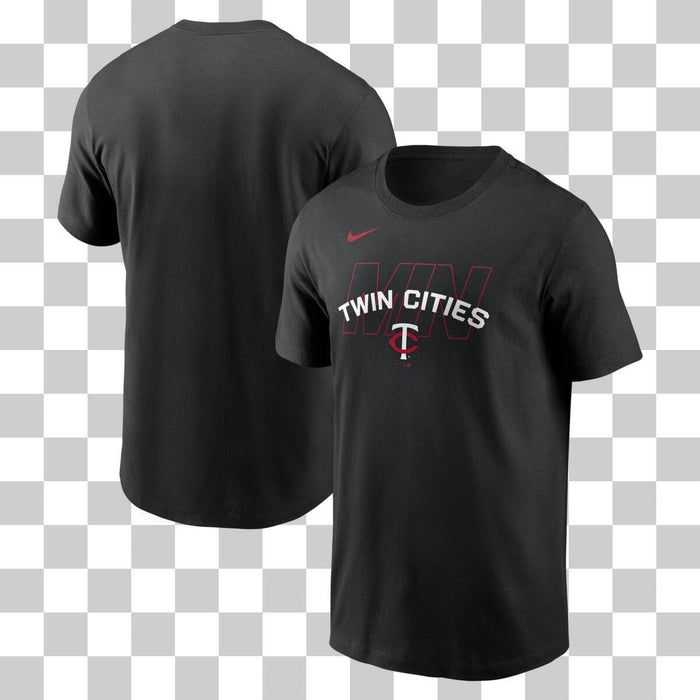 Nike Apparel MLB Minnesota Twins Black Nike MLB Cotton Fashion Hot Corner Overlap Logo Short Sleeve T-Shirt - Men's