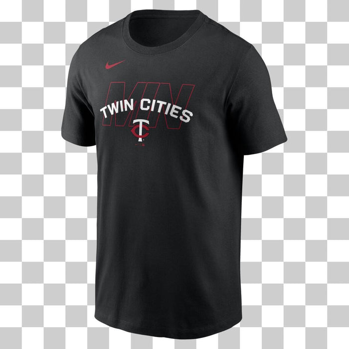 Nike Apparel MLB Minnesota Twins Black Nike MLB Cotton Fashion Hot Corner Overlap Logo Short Sleeve T-Shirt - Men's