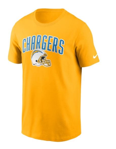 Nike Shirts Los Angeles Chargers Nike Yellow Team Essential Helmet T-Shirt - Men's