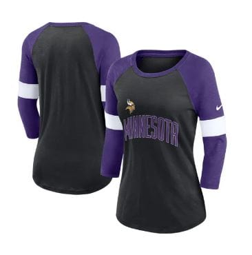 Nike Shirts Women's Minnesota Vikings Nike Black Slub 3/4 Sleeve Raglan T-Shirt