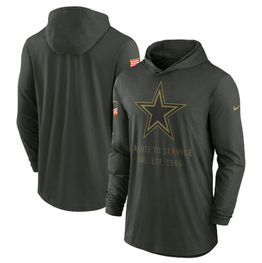Nike Sweatshirts Adult Dallas Cowboys Nike Olive 2025 Salute to Service Sideline Lightweight Hooded Pullover - Men's