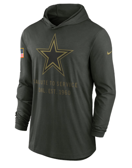 Nike Sweatshirts Adult Dallas Cowboys Nike Olive 2025 Salute to Service Sideline Lightweight Hooded Pullover - Men's