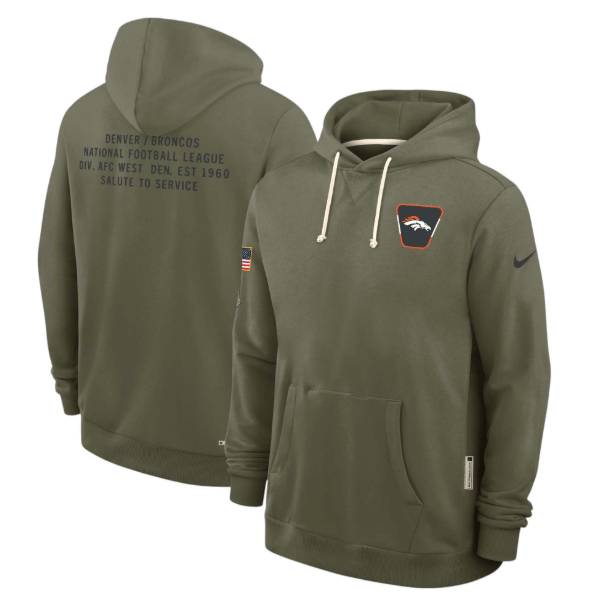 Nike Sweatshirts Adult Denver Broncos Nike Olive 2025 Salute to Service Sideline Hooded Sweatshirt - Men's