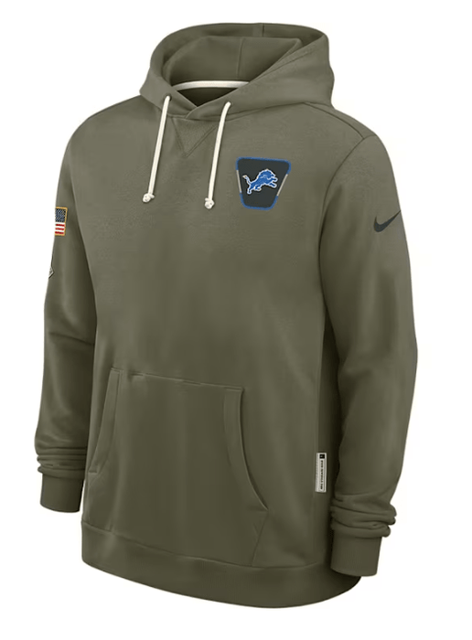 Nike Sweatshirts Adult Detroit Lions Nike Olive 2025 Salute to Service Sideline Hooded Sweatshirt - Men's
