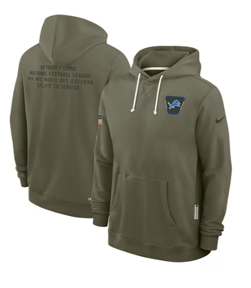 Nike Sweatshirts Adult Detroit Lions Nike Olive 2025 Salute to Service Sideline Hooded Sweatshirt - Men's
